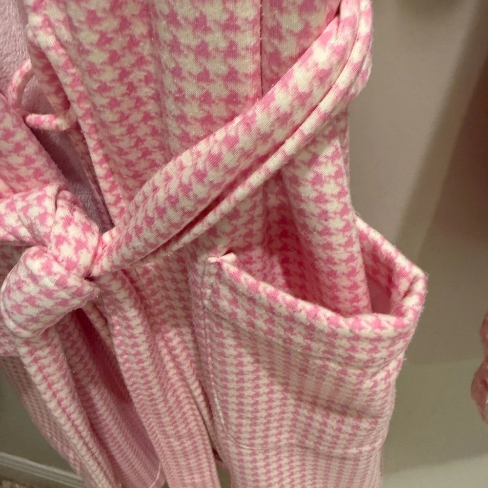 Lauren‎ Ralph LaurenPink Houndstooth Fleece Belted Robe Shawl Collar Womens S